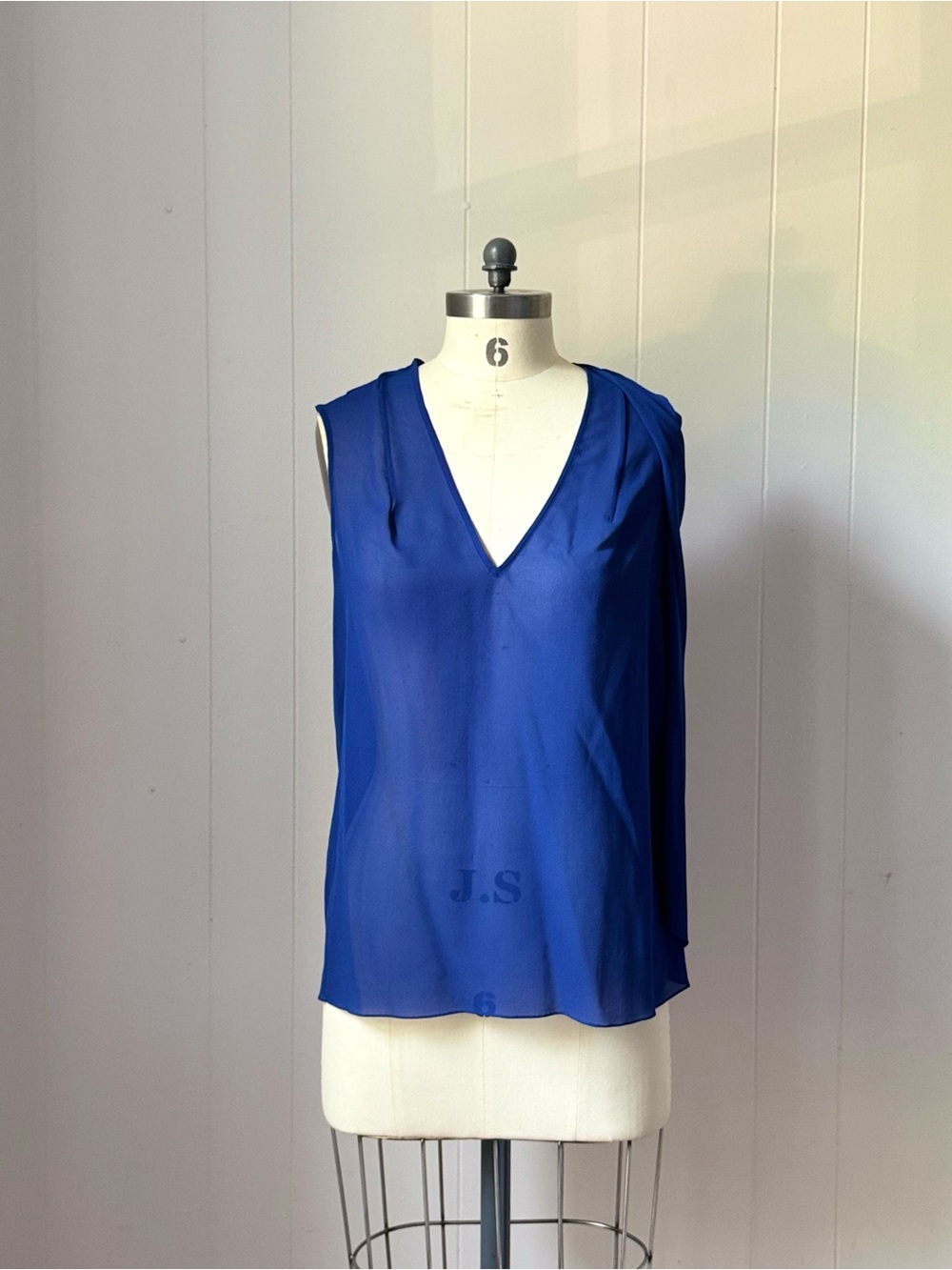 Saint Laurent Sleeveless Top in blue silk Crepe